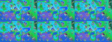 Düz Çiçek Elementleri Tasarımı. Renkli Yaz Temalı eskiz kalıbı. Raster Illustrasyon 'daki Çiçek Deseni' nin son moda çizimi. Güzel kumaş deseni.