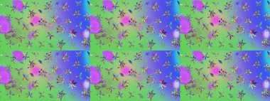 Moda baskıları için zarif bir şablon. Modern çiçek arkaplanı. Halk tarzı. Parlak renkli çiçekleri ve yeşil yaprakları olan harika bir çiçek deseni..