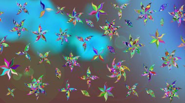 Asya tekstil tarzında. Raster illüstrasyonu. Çiçek desenli çizim. Raster illüstrasyonu. Mavi renkte çiçekler.