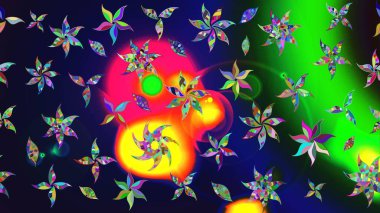 El çizimi Raster çizimi. Parlak elementlerin. Çizim çiçek deseni duvar kağıdı, web sitesi arkaplanı, paket kağıdı, davetiye, broşür, pankart veya web sitesi için kullanılabilir.