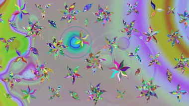 Çiçekli karalama şeklinde Raster çiçek deseni. Gri renkli çiçekler. Yumuşak, yaz çiçekli arka plan.