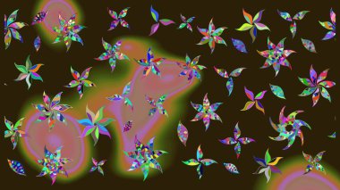 Süslü kumaş deseni. Raster illüstrasyonundaki çiçek desenli çizim. Düz Çiçek Elementleri Tasarımı. Renkli Bahar Teması çizim şablonu.