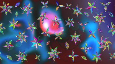 Raster Çiçek İllüstrasyonu güzel tekstil. Mavi renkli etnik çiçeklerle zarif eskiz deseni.