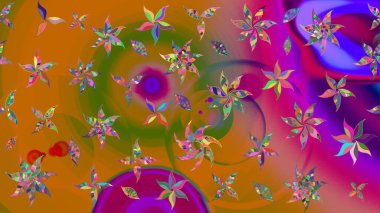 Düz Çiçek Elementleri Tasarımı. Raster Şirin kumaş deseni. Eskiz klasiği. Renkli Bahar Teması çizim şablonu.