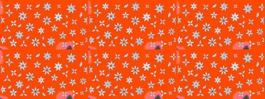 Üzerinde turuncu renkte karalamalar olan çiçek desenleri çiz. Raster illüstrasyonu.