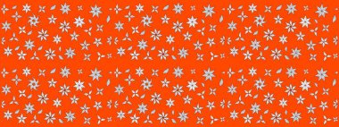 Turuncu renklerde bahar çiçekleri. Raster illüstrasyonu. Çiçek ve yapraklı karalama şeklinde Raster çiçek deseni.