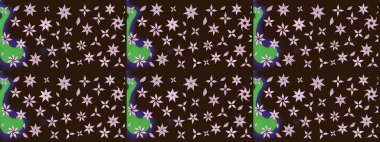 Raster illüstrasyonu. Küçük çiçekli yay deseni çiz. Suluboya tarzında kahverengi renkler üzerine.