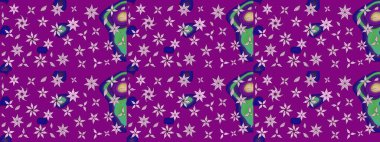 Raster illüstrasyonu. Mor renkli Asya tekstili. Çiçek desenini çiz.