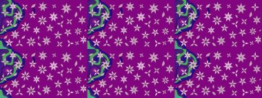 Moda baskıları için zarif bir şablon. Modern çiçek arkaplanı. Parlak renkli çiçekleri ve mor renkli yaprakları olan harika bir çiçek deseni. Halk stili.