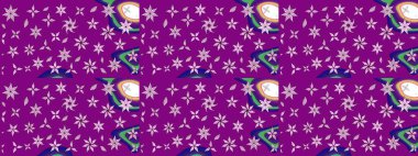 Retro tekstil tasarım koleksiyonu. El çizimi çiçek unsurları olan soyut çizim raster deseni. 1950-1960 motifleri. Mor üstüne mor. Çiçekli ipek eşarp..