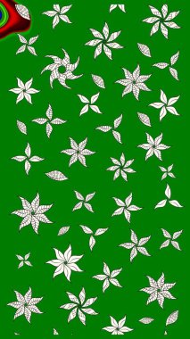 Yeşil kıvırcık çiçekler yeşil renkte şekillenir. Raster illüstrasyonu. Klasik çiçek tasarım elementleri.