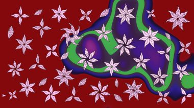 Kırmızı renkte çiçekler. Hediye ambalaj kağıdı, tebrik kartları, posterler ve pankart tasarımı. Raster düz çiçek çizim deseni.