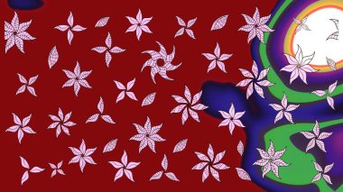 Renkli Bahar Teması eskiz kalıbı. Sevimli çiçek raster deseni. Düz Çiçek Elementleri Tasarımı. Kırmızı renkte çiçekler.