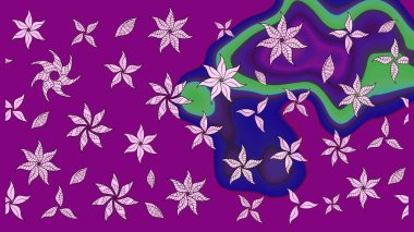 Raster Illustrasyon 'daki Çiçek Deseni' nin son moda çizimi. Düz Çiçek Elementleri Tasarımı. Renkli Yaz Temalı eskiz kalıbı. Mor renkte çiçekler.