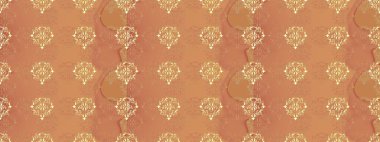 Raster illüstrasyonu. Turuncu, bej ve kahverengi renklerde, altın elementlerle klasik, pürüzsüz desen..