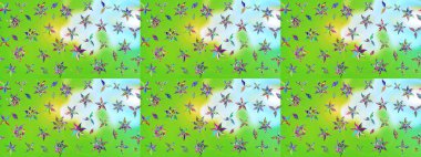 Yeşil renkli çiçekler. Kumaş desenli papatya çiçekleri ayrıntıları.