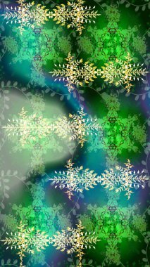 Renkli kar taneleri Raster çizimi. Raster yeşili, mavi ve nötr kar tanesi izole edilmiş. Güzel kış süsleri..