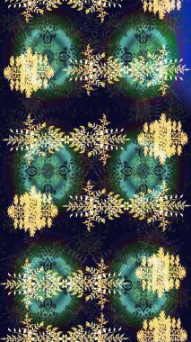 Noel grisi, yeşil ve mavi. Sihirli gri, yeşil ve mavi tatil soyut arka plan yıldız ve düşen kar taneleri. Raster illüstrasyonu.