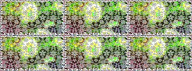 Raster illüstrasyonu. Eski usul. Kusursuz bir geçmişi var. Renkli desenli, çiçekli ve dekoratif elementli kusursuz desen. Kumaş, tekstil ve duvar kağıdı baskısı için..