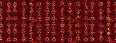 Raster illüstrasyonu. Kırmızı, siyah ve kahverengi renkler. Noel ve yeni yıl moda baskıları için tatil tasarımı. Kar tanelerinin soyut arkaplanlı Noel deseni.