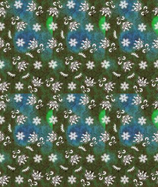 Yeşil renklerde. Çiçek buketleriyle klasik bir eskiz şekli. Raster illüstrasyonu.