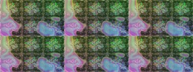 Çiçek buketleriyle klasik tarzda kusursuz desenler. Raster illüstrasyonu. Yeşil renklerde.