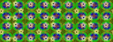 Raster illüstrasyonu. Yeşil, mavi ve sarı renkli kar taneleri. Renkli arka planda izole tatlı kar taneleri. Kar tanesi raster deseni.