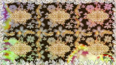 Raster altın desen. Raster illüstrasyonu. Altın elementli kahverengi renkler. Doğu tarzı arabesk. Kusursuz altın desenli bukleler..