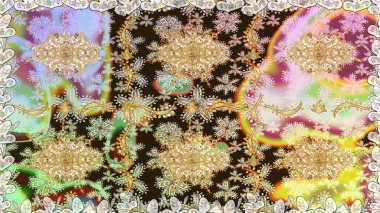 Altın elementlerle nötr renklerde altın desen. Geleneksel klasik altın desen. Raster oryantal süs. Barok tarzında kusursuz bir doğulu süsü..