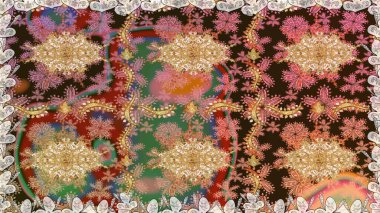 Süslü dekorasyon. Lüks, kraliyet ve Viktorya dönemi konsepti. Kahverengi renklerdeki altın desenli altın elementler. Raster klasik barok çiçeksiz altın desenli..