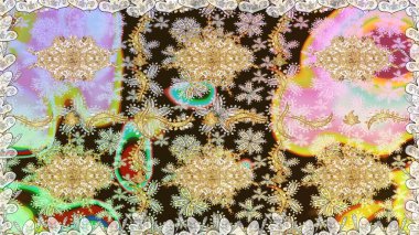 Tarafsız renklerde altın elementler. Geleneksel klasik raster altın pürüzsüz desen. Barok tarzında kusursuz bir doğulu süsü..