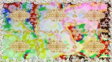 Kusursuz altın desen. Tarafsız renklerde, altın elementlerle kusursuz desen. Raster doğulu süsü.