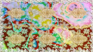 Kusursuz soyut bir arkaplan. Oriental raster klasik nötr ve altın desenli. Raster illüstrasyonu.