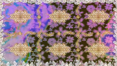 Paisleys zarif çiçek desenli arkaplan duvar kâğıdı çizimi klasik stil, modern 3D çizgili sanat eseri altın ve nötr desenli çiçek yaprakları ve süslemeleri..