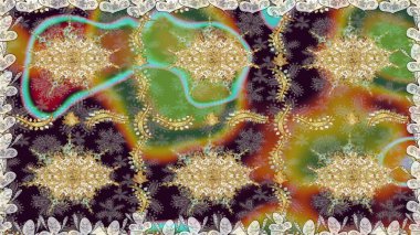 Geleneksel klasik altın desen. Barok tarzında kusursuz bir doğulu süsü. Raster oryantal süs. Altın elementlerle kahverengi renklerde altın desen.