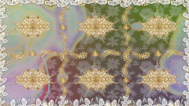 Şam, tasarım için kusursuz desen. Gri renklerde, altın elementli, pürüzsüz desen.