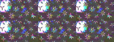 Gri, yeşil ve mor çiçekli eskiz deseni, suluboya çiçek deseni, güzel çiçek, duvar kağıdı, kart veya kumaş için fayanslı. Raster - stok.