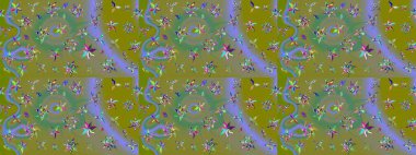 Renkli Bahar Teması eskiz kalıbı. Raster illüstrasyonu. Düz Çiçek Elementleri Tasarımı. Yeşil renkte zarif çiçekler ve suluboya..