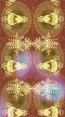 Noel ve yeni yıl moda baskıları için tatil tasarımı. Raster illüstrasyonu. Altın kar taneleri. Kar tanelerinin soyut arkaplanlı Noel deseni.