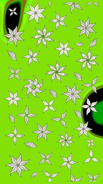 Hediye ambalaj kağıdı, tebrik kartları, posterler ve pankart tasarımı. Yeşil renkli çiçekler. Raster düz çiçek çizim deseni.