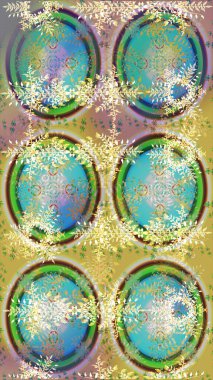 Kar taneleri radyal nötr, mavi ve yeşil renkler. Renkli arka planda güzel kar taneleri. Raster illüstrasyonu..