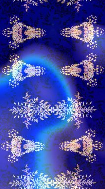 Çiçekli karalama şeklinde Raster çiçek deseni. Yumuşak, bahar çiçekleri mavi, mor ve nötr renklerde. Raster illüstrasyonu.