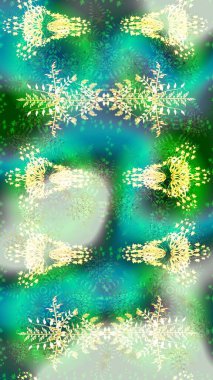 Yeşil renkli çiçekler. El çizimi çiçekli, soyut, pürüzsüz desen. Raster illüstrasyonu.