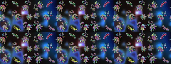 Mavi, gri ve siyah renkte çiçekler. Şirin çiçek elementleri. Raster illüstrasyonu. Kusursuz..