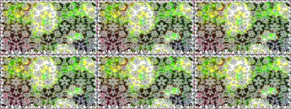 Raster illüstrasyonu. Eski usul. Kusursuz bir geçmişi var. Renkli desenli, çiçekli ve dekoratif elementli kusursuz desen. Kumaş, tekstil ve duvar kağıdı baskısı için..