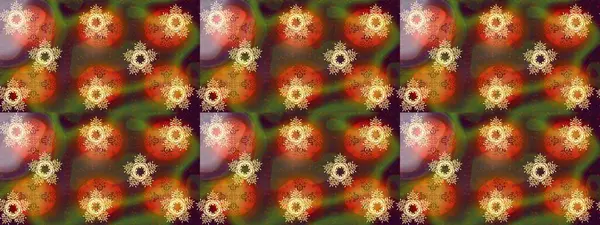 Yeşil, turuncu ve kahverengi renkler üzerine resim. Kışın sembolü, mutlu noeller, mutlu yeni yıl kutlaması Raster illüstrasyonu. Soyut duvar kâğıdı, ambalaj dekorasyonu. Kar tanesi kadar basit..