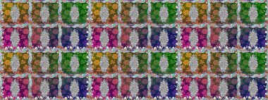 Hint süsü. Renkli süs kenarı. Raster illüstrasyonu. Kusursuz desen. Çiçek duvar kağıdı. Yeşil renklerde.