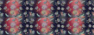 Çiçekle kusursuz desen. Gri, mavi ve pembe renkte çiçekler. Düz Çiçek Elementleri Tasarımı. Renkli Bahar Teması Kusursuz Arkaplan.