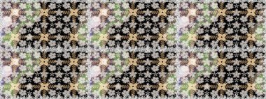 Raster Çiçek İllüstrasyonu güzel tekstil. Siyah renkli etnik çiçeklerle kusursuz bir desen..