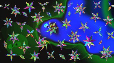 Düz Çiçek Elementleri Tasarımı. Renkli Bahar Teması eskiz kalıbı. Raster illüstrasyonu. Mavi renkte zarif çiçek buketi suluboya.